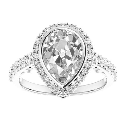 Halo Il Giro & Pear Old Mine Cut Naturale Diamante Ring Bezel Set 6,75 Carati