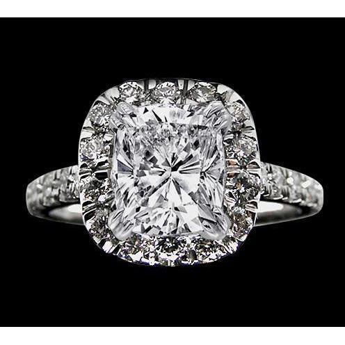 Halo Incastonatura 4,80 Carati Cuscino Centrale Genuino Diamante Con Anello In Oro Bianco 14K