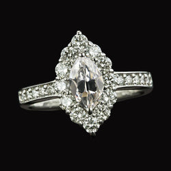 Halo Marquise Old Mine Cut Genuino Diamante Ring Con Accenti 4,25 Carati