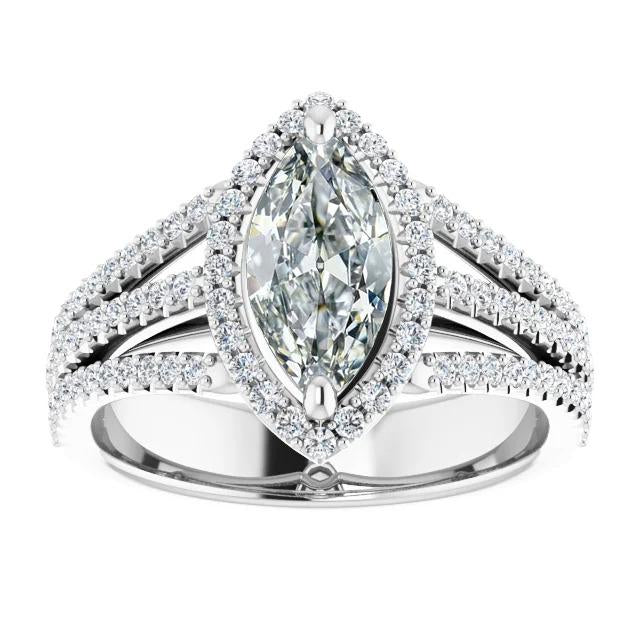 Halo Marquise Vecchio Taglio Naturale Diamante Ring Double Split Shank 6,50 Carati