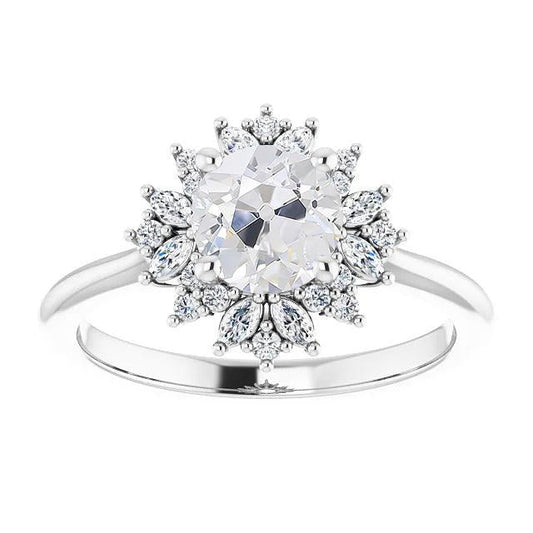 Halo Marquise & Il Giro Old Mine Cut Genuino Diamante Ring Flower Style 4 Carati