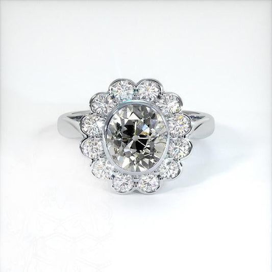 Halo Old Cut Cushion Vero Diamond Ring Bezel Set 3.50 Carati Stile Fiore