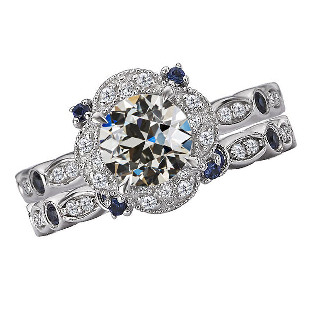 Diamante Fine Cuscino Antico Anello di Fidanzamento in Oro Bianco 14K – vista principale