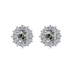 Halo Old European Naturale Diamante Studs Orecchini In Oro Stile Fiore 4 Carati