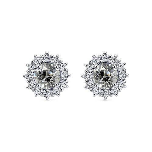 Halo Old European Naturale Diamante Studs Orecchini In Oro Stile Fiore 4 Carati