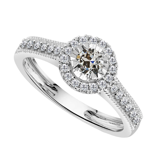 Diamante Anello con Pavé Halo 3-carati Oro 14 Carati Bianco – vista principale