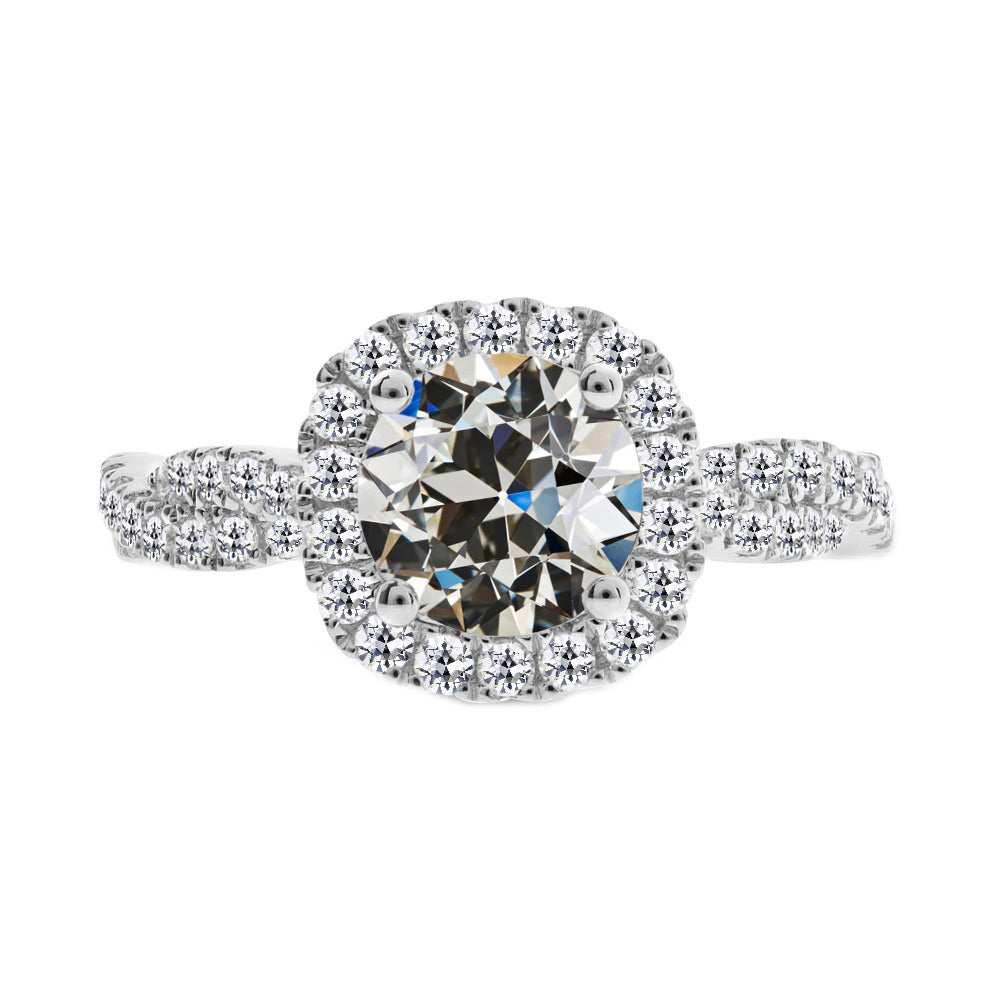Diamante Taglio Old Mine Anello Halo in Oro Bianco 14K – vista principale