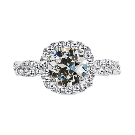 Diamante Taglio Old Mine Anello Halo in Oro Bianco 14K – vista principale