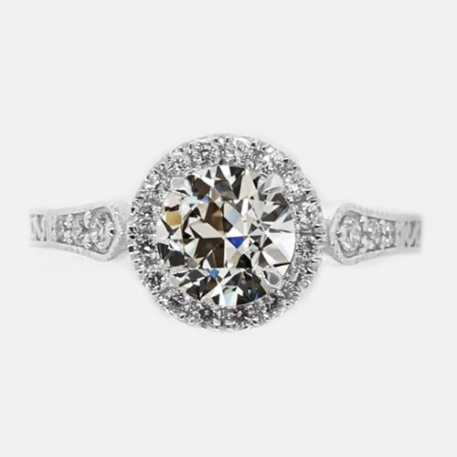 Halo Old Mine Cut Naturale Diamante Ring Con Accenti 2,75 Carati Stile Vintage