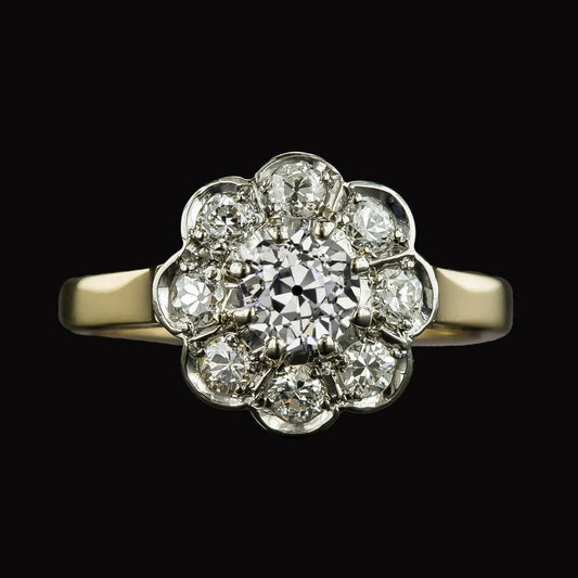 Halo Old Mine Cut Naturale Diamante Ring Two Tone Flower Style Jewelry 3 Carati