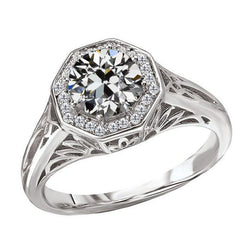 Brillante Anello Halo – Vintage 3 carati Oro Bianco 14K