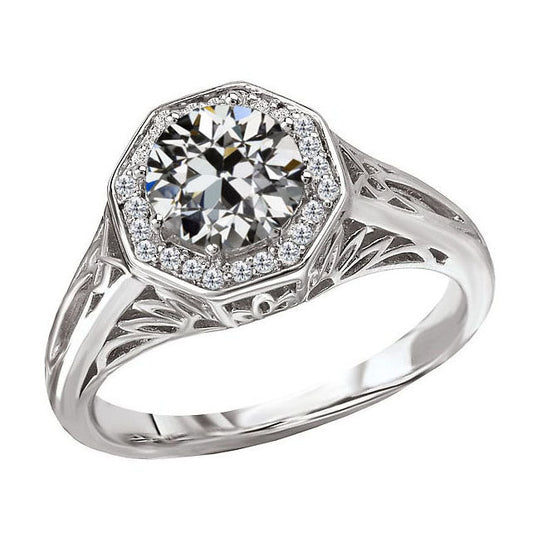Brillante Taglio Old Mine Anello Halo in Oro Bianco 14K – vista principale