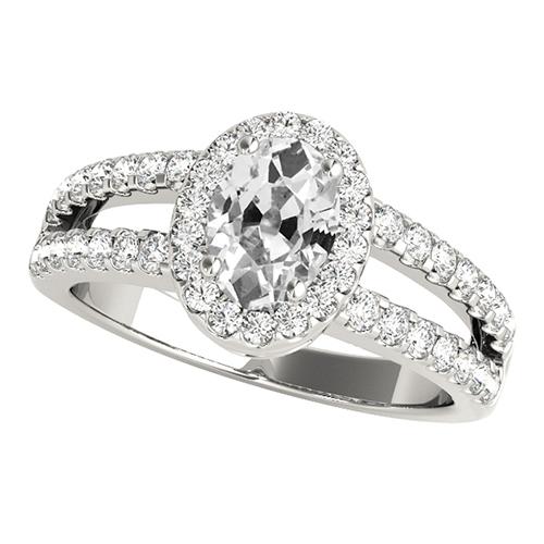 Halo Oval Old Mine Cut Naturale Diamante Ring Gioielli Con Gambo Diviso 5,25 Carati