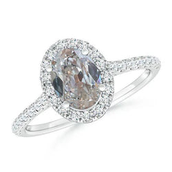Halo Ovale Anello Di Diamanti Taglio Antico 3 Carati Con Accenti Di Vero Diamanti Scintillanti