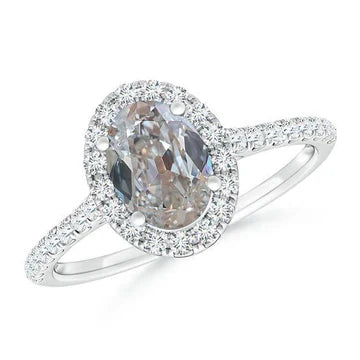 Halo Ovale Anello Di Diamanti Taglio Antico 3 Carati Con Accenti Di Vero Diamanti Scintillanti