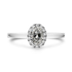 Halo Ovale Anello Di Fidanzamento Con Genuino Diamante Taglio Vecchio Miniera Oro 14K 3,50 Carati