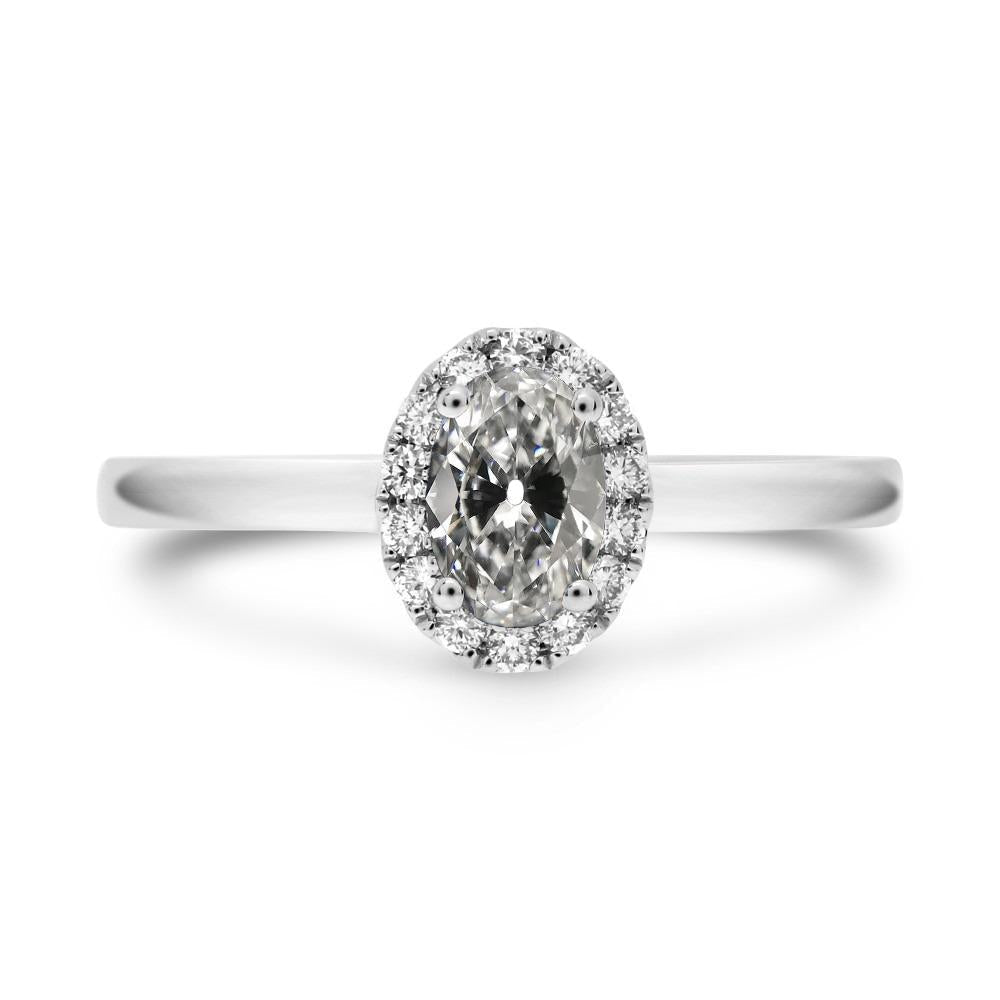 Halo Ovale Anello Di Fidanzamento Con Genuino Diamante Taglio Vecchio Miniera Oro 14K 3,50 Carati