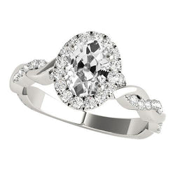 Halo Ovale Anello Di Genuino Diamanti Taglio Vecchio Miniera Gambo Ritorto 5 Carati