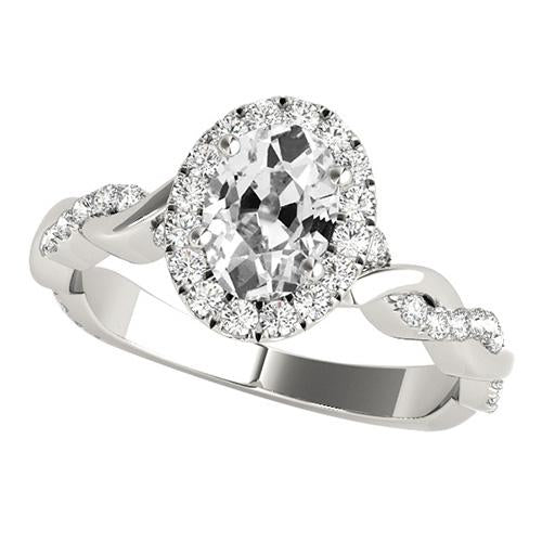 Halo Ovale Anello Di Genuino Diamanti Taglio Vecchio Miniera Gambo Ritorto 5 Carati