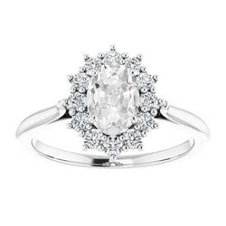 Halo Ovale Anello Di Vero Diamanti Taglio Antico 5,50 Carati Oro Bianco 14K Gioielli
