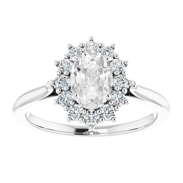Halo Ovale Anello Di Vero Diamanti Taglio Antico 5,50 Carati Oro Bianco 14K Gioielli