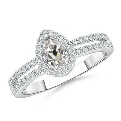 Halo Pear Old Mine Cut Vero Diamond Ring 3 Carati Gambo Diviso