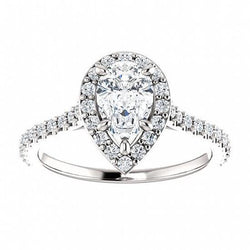 Halo Pear & Round Vero Diamond Ring Solitaire With Accents 1.50 Ct.