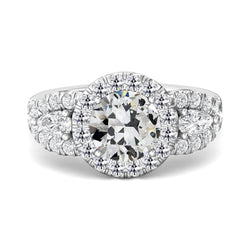 Halo Pera E Anello Di Fidanzamento Con Genuino Diamante A Taglio Antico Rotondo 7 Carati In Oro 14K