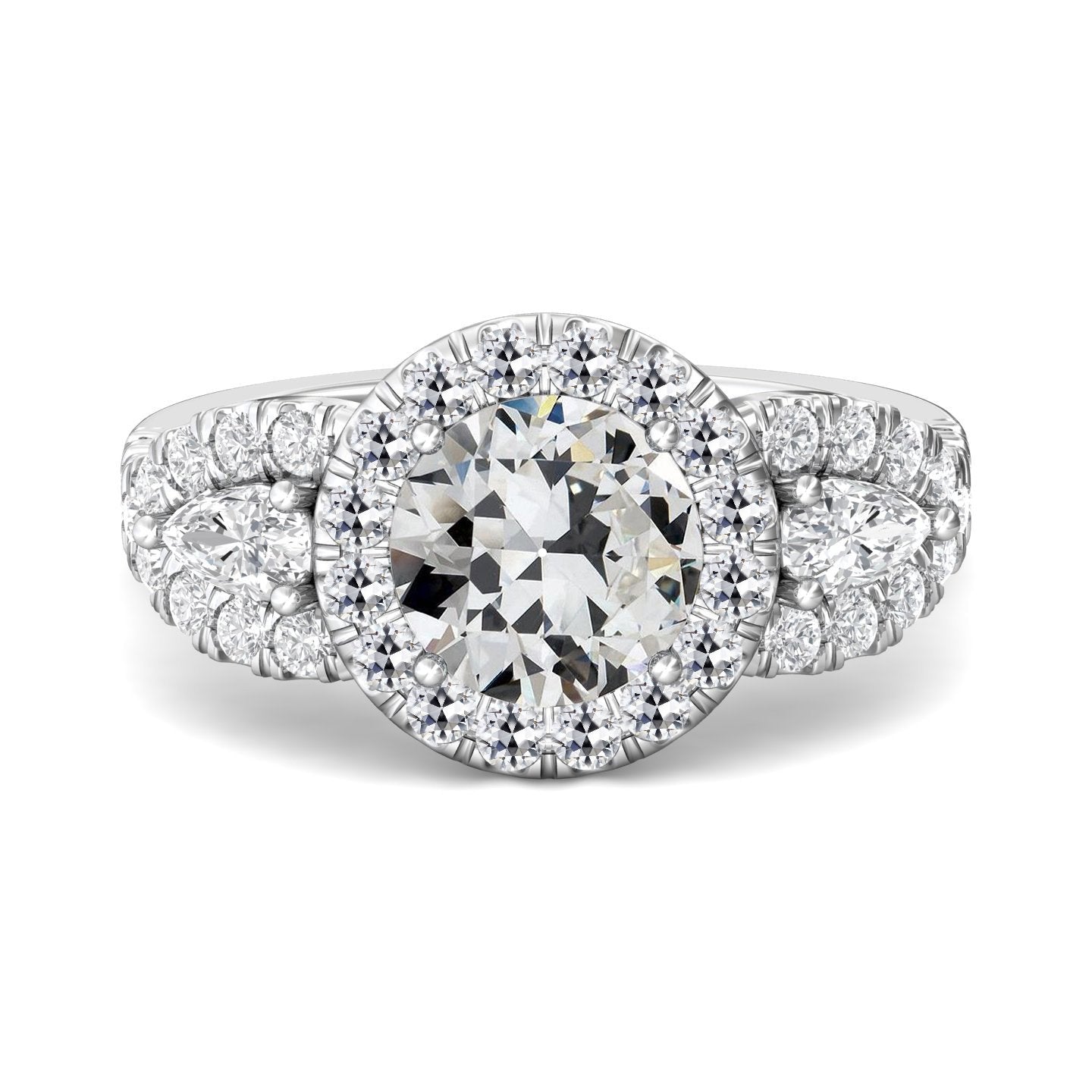 Halo Pera E Anello Di Fidanzamento Con Genuino Diamante A Taglio Antico Rotondo 7 Carati In Oro 14K
