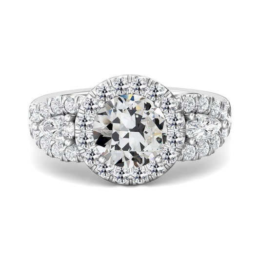 Halo Pera E Anello Di Fidanzamento Con Genuino Diamante A Taglio Antico Rotondo 7 Carati In Oro 14K