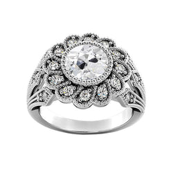 Halo Ring Bezel Set Il Giro Vecchio Minatore Naturale Diamante Fiore Stile Antico 3,25 Carati
