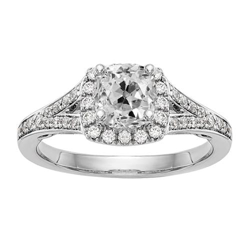 Halo Ring Cushion Old Mine Cut Genuino Diamante Prong Split Shank 4,50 Carati