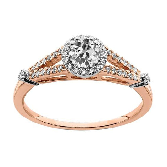 Halo Ring Fidanzamento Old Mine Cut Genuino Diamante Split Shank Two Tone 3 Carat