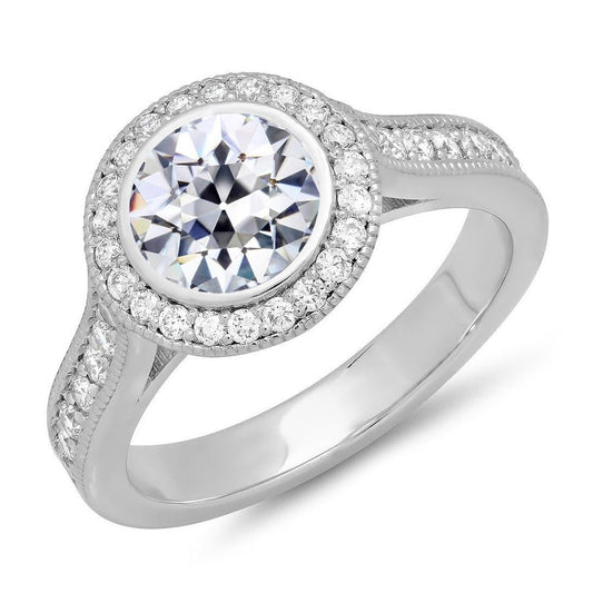 Halo Ring Il Giro Old Mine Cut Genuino Diamante Bezel Set Milgrain 5,50 Carati