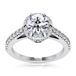 Halo Ring Il Giro Old Mine Cut Vero Diamante 6 Prong Set 7 Carati Jewelry
