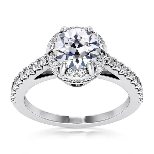 Halo Ring Il Giro Old Mine Cut Vero Diamante 6 Prong Set 7 Carati Jewelry