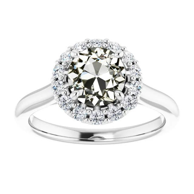 Halo Ring Il Giro Vecchio Taglio Genuino Diamante 14K White Gold 5 Carati Jewelry