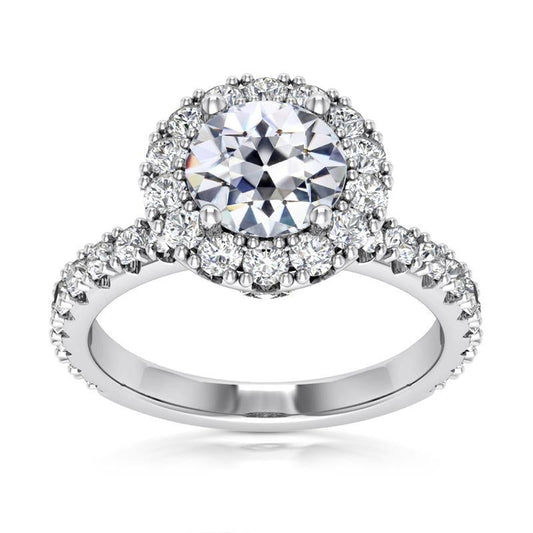 Halo Ring Il Giro Vecchio Taglio Genuino Diamante Gold Fishtail Set 6,50 Carati