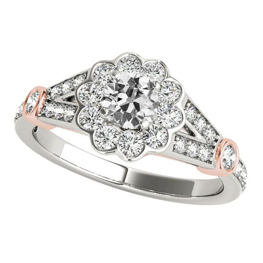 Halo Ring Il Giro Vecchio Taglio Genuino Diamante Split Flower Style 4,25 Carati