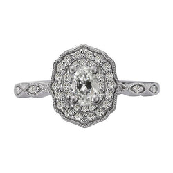 Halo Ring Il Giro & Oval Old Mine Cut Vero Diamante Flower Style 4 Carati