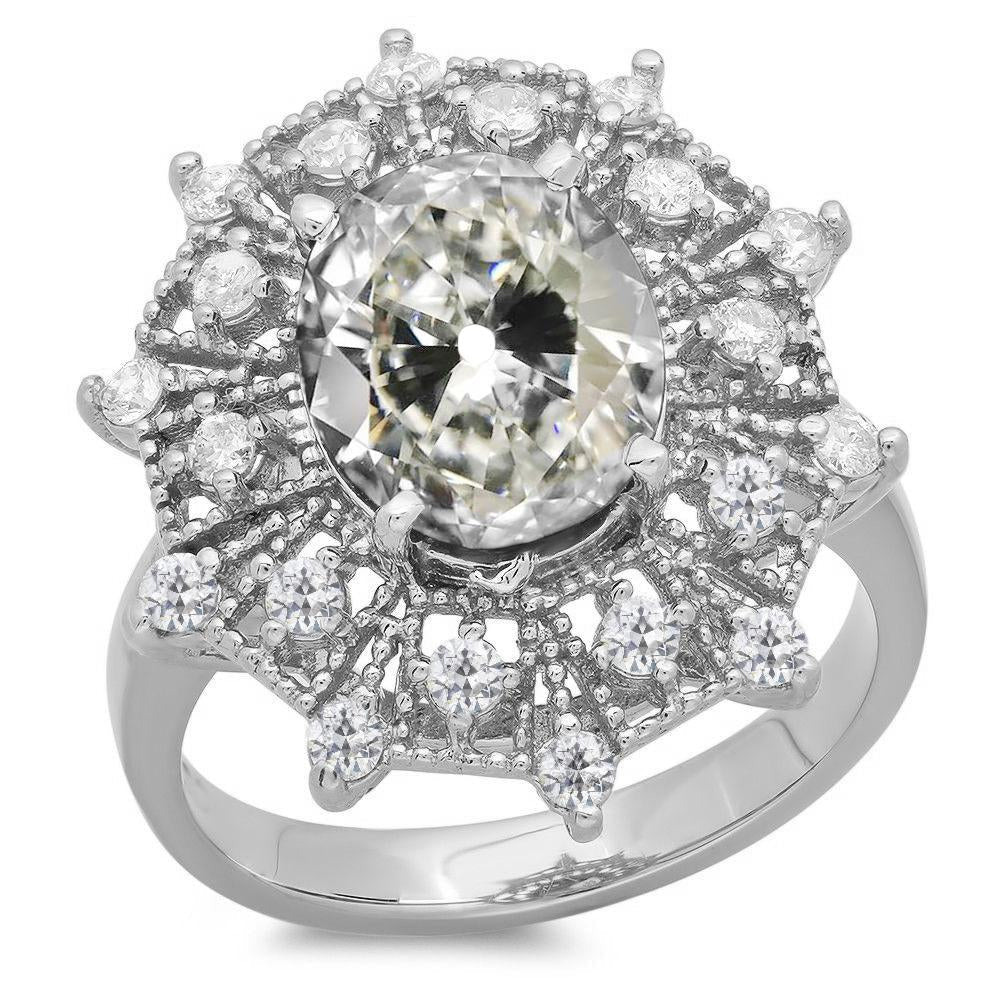 Halo Ring Il Giro & Oval Vecchio Minatore Genuino Diamante Flower Style 9 Carati