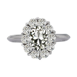 Halo Ring Il Giro & Oval Vecchio Minatore Naturale Diamante Flower Style 9 Carati In Oro