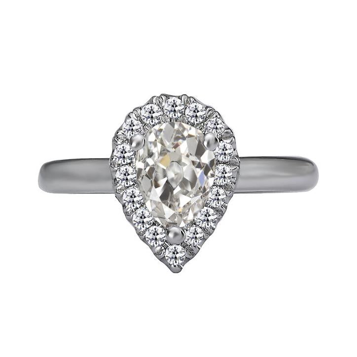 Halo Ring Il Giro & Pear Old Mine Cut Vero Diamante Jewelry 4 Carati