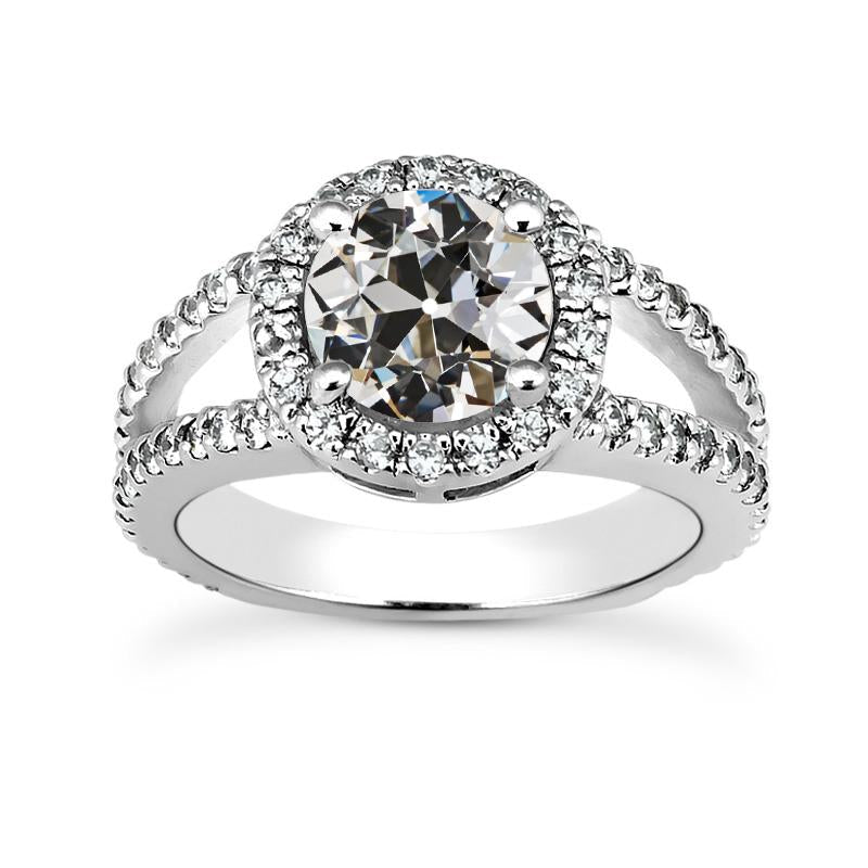 Halo Ring Old Mine Cut Naturale Diamante 14K Gold Split Shank 4,75 Carati