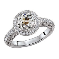Diamante Fine Anello con Pavé Halo – Vintage 4,50 carati Oro