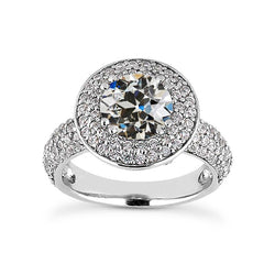 Halo Ring Vecchio Taglio Genuino Diamante Multi Row Accenti Double Prong Set 6 Carati