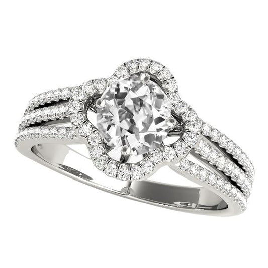Halo Ring Vecchio Taglio Vero Diamante Triple Split Shank Star Style 7 Carati