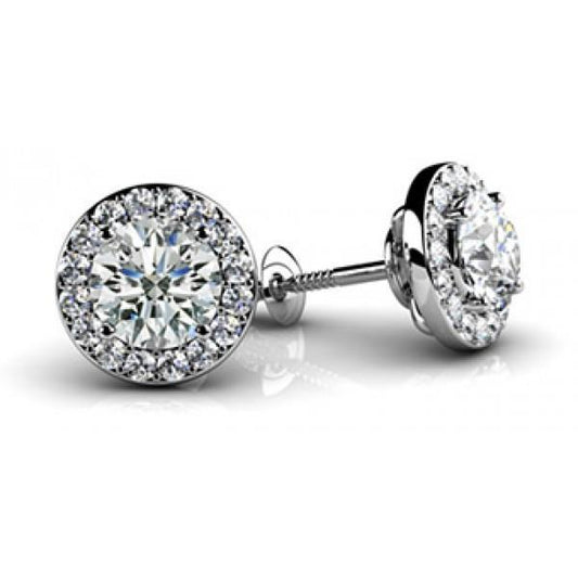 Halo Round Cut Accent Genuino Diamond Stud Orecchino 1,82 Carati Oro Bianco 14K