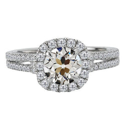 Oro 14 Carati Bianco Taglio Old Mine Diamante Fine Anello con