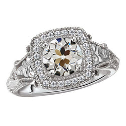 Antico Anello con Pavé Halo – Diamante 4 carati Oro Bianco 14K